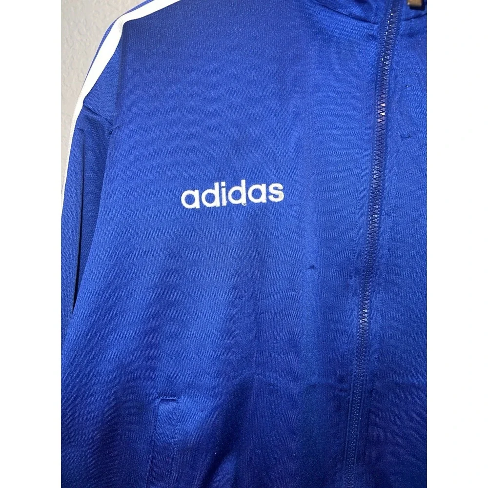 Adidas Track Jacket Men's Large White And Blue Y2K Hip Hop Preppy 90's 80's
